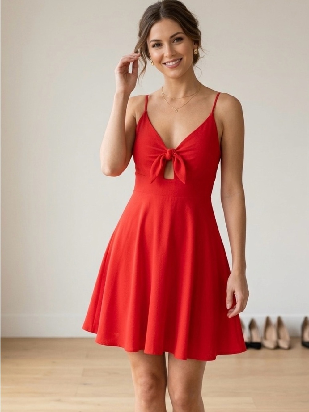 Lulus Women’s Size L US V Neck Sleeveless Fit Flare Strap Mini Dress Red